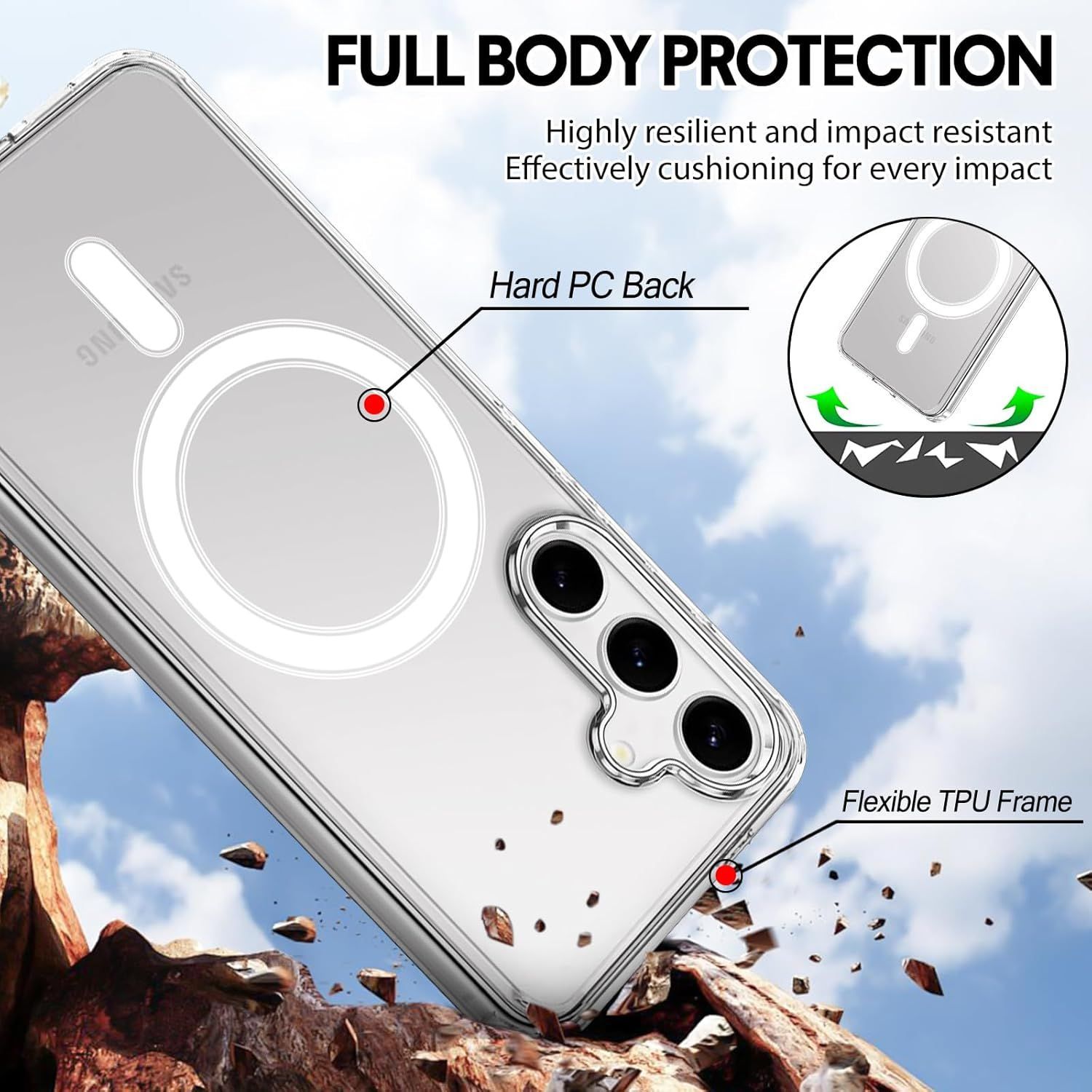 Husa Magnetica pentru Samsung Galaxy S25 FE, Compatibila cu MagSafe, Design Transparent Cristal, Rezistenta la Ingalbenire, Protectie Subtire la Impact, Carcasa Antisoc