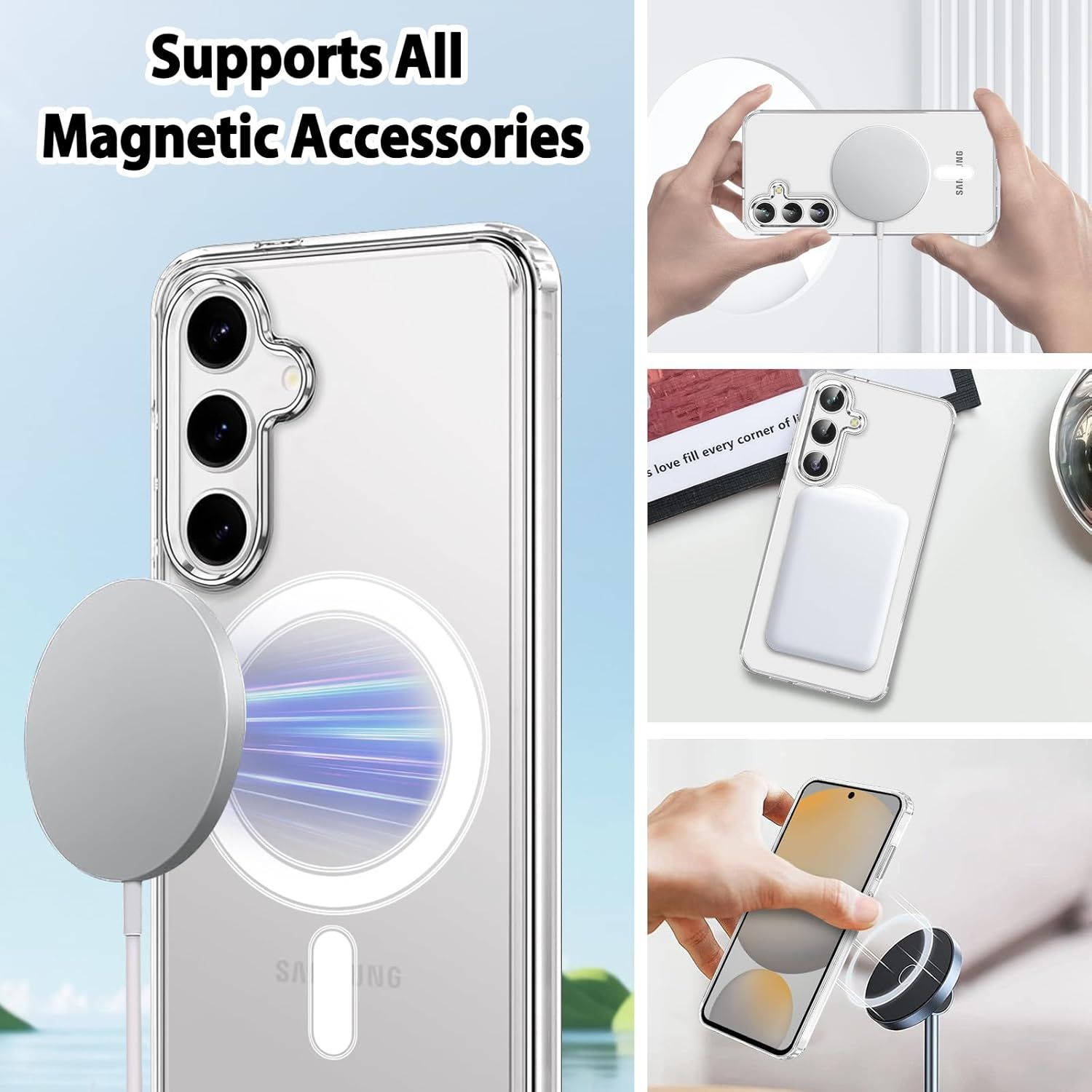 Husa Magnetica pentru Samsung Galaxy S25 FE, Compatibila cu MagSafe, Design Transparent Cristal, Rezistenta la Ingalbenire, Protectie Subtire la Impact, Carcasa Antisoc