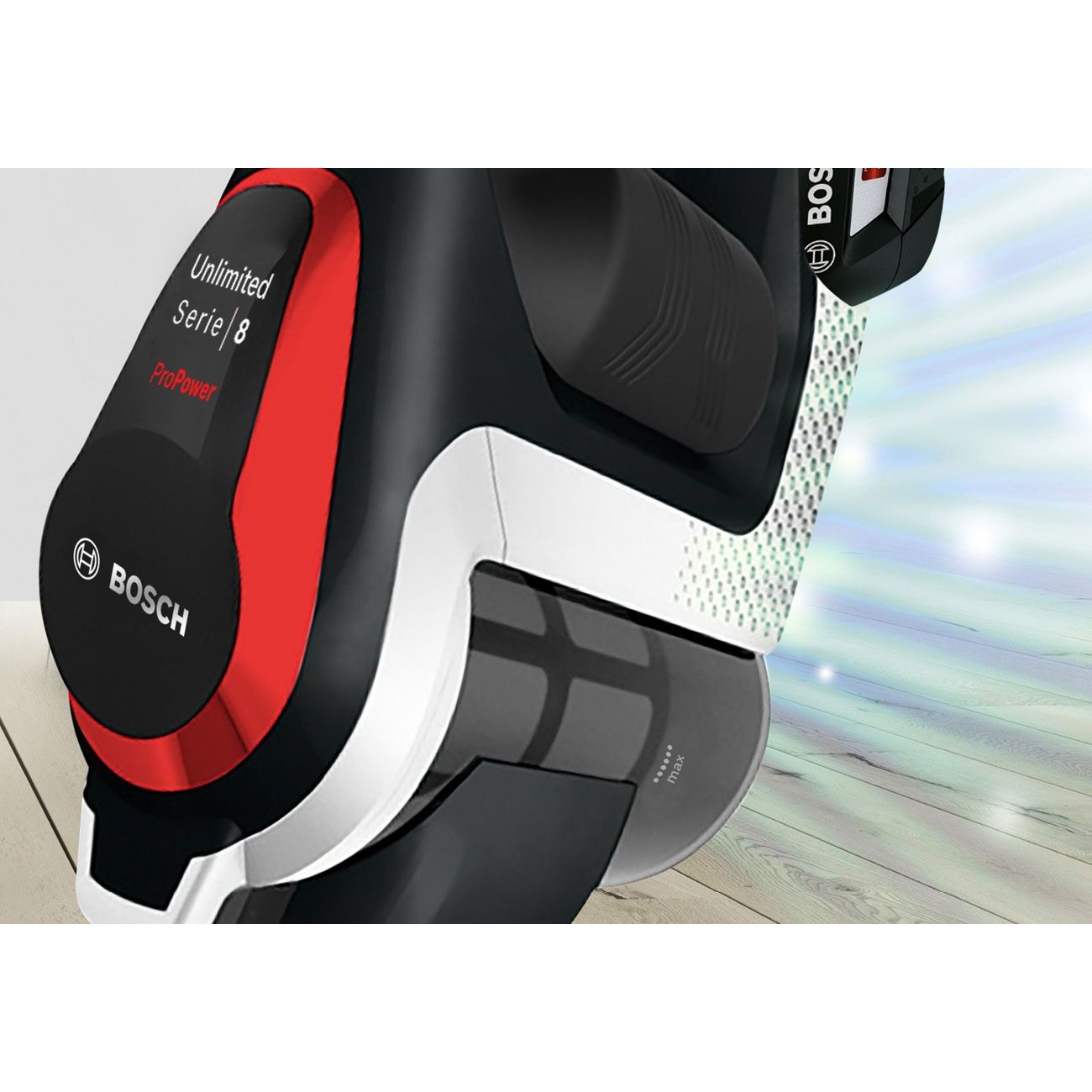 Aspirator vertical 2 in 1 Bosch Unlimited Serie 8 BSS81POW, 18 V Li-ion, Autonomie 35 minute, 2.54 kWh/an, Sistem Pro Power, Motor Digital Spin, Negru