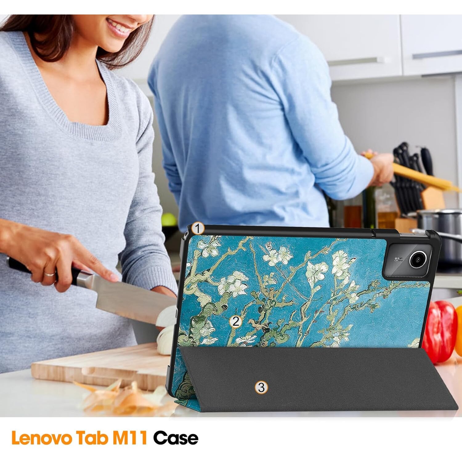 Husa Slim Sigloo, Smart Cover, Trifold, pentru Lenovo Tab M11 2024 (TB-330FU/TB-330XU/TB-331FC), 11", Cires Inflorit