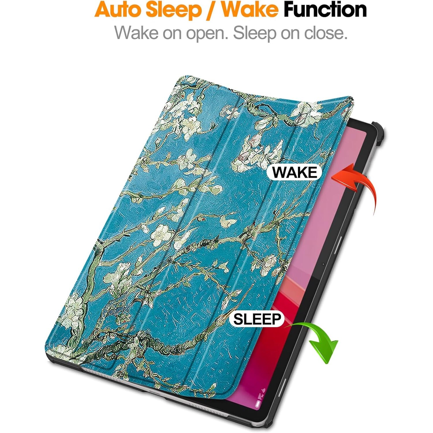 Husa Slim Sigloo, Smart Cover, Trifold, pentru Lenovo Tab M11 2024 (TB-330FU/TB-330XU/TB-331FC), 11", Cires Inflorit