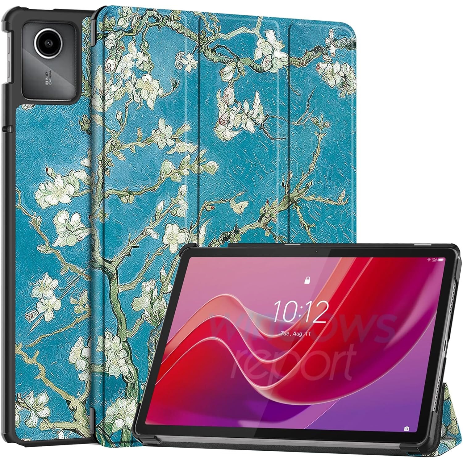 Husa Slim Sigloo, Smart Cover, Trifold, pentru Lenovo Tab M11 2024 (TB-330FU/TB-330XU/TB-331FC), 11", Cires Inflorit