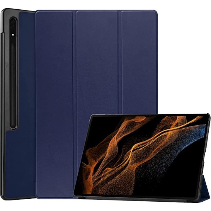 Husa pentru Samsung Galaxy Tab S9 Plus / S9 FE+ Plus 12.4 inch UltraSlim de tip stand, functie sleep/wake-up, Smart Cover, model Dark Blue, Sigloo