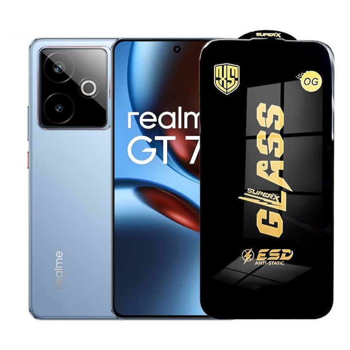 Folie de Protectie pentru Realme GT7T, Flippy, Sticla Securizata ESD, Margini Negre, Rezistenta la Zgirieturi, Antistatica, 0.35 mm, Transparenta