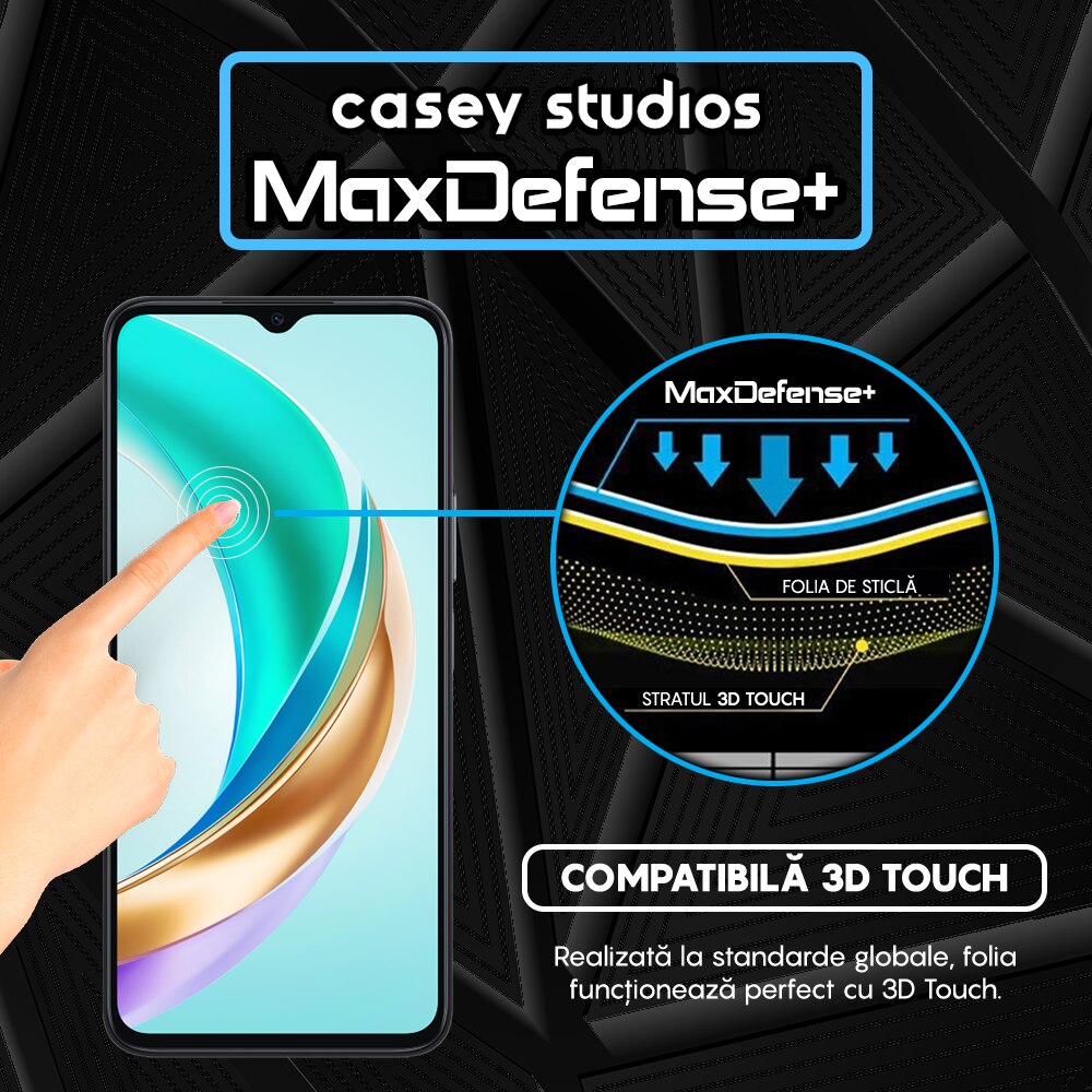 Folie Sticla CASEY STUDIOS™ compatibila cu Honor X6b, Full Cover 3D, Full Glue, Duritate Militara, Ultra HD, Anti Zgarieturi, Anti Amprente, Anti Socuri, Margini Negre