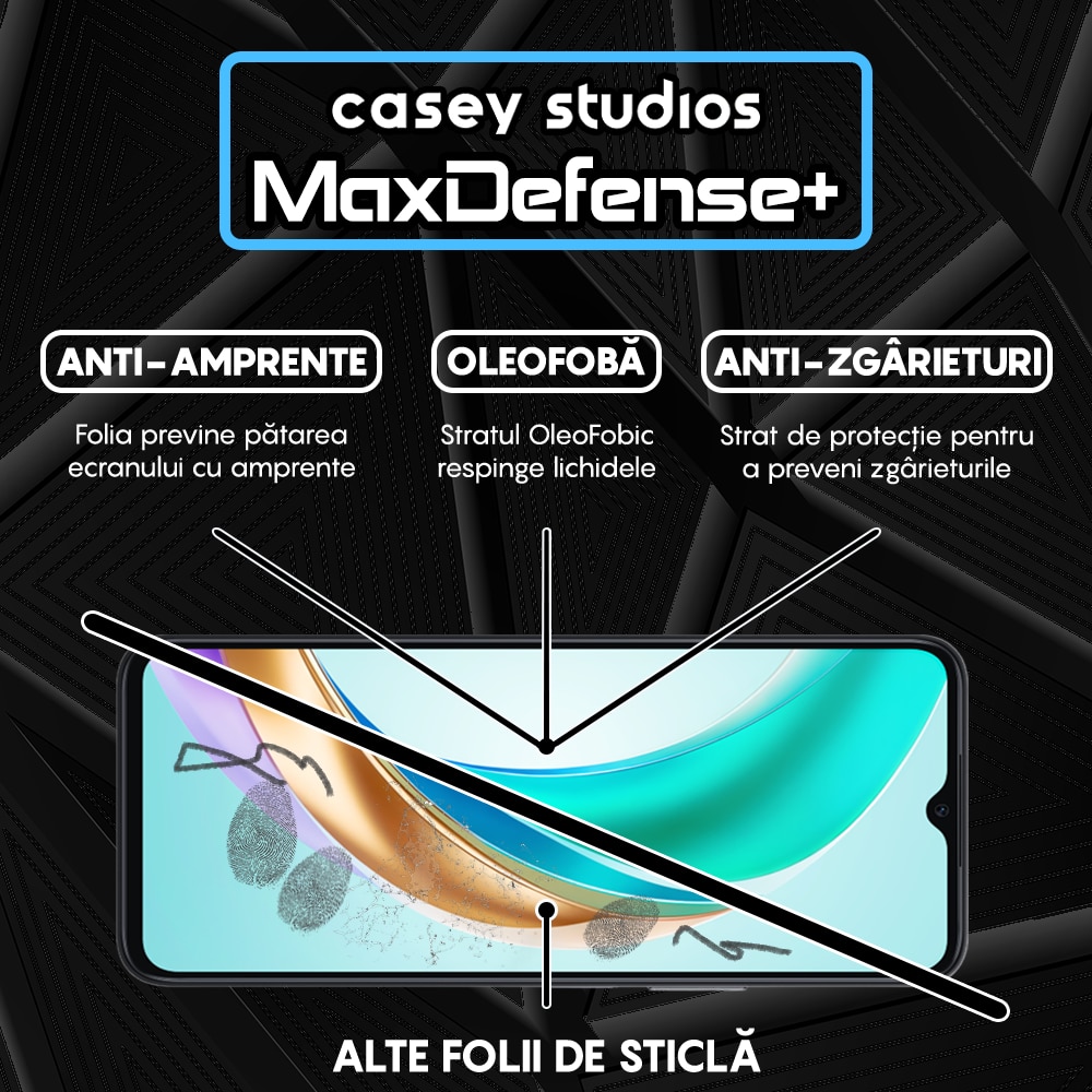 Folie Sticla CASEY STUDIOS™ compatibila cu Honor X6b, Full Cover 3D, Full Glue, Duritate Militara, Ultra HD, Anti Zgarieturi, Anti Amprente, Anti Socuri, Margini Negre