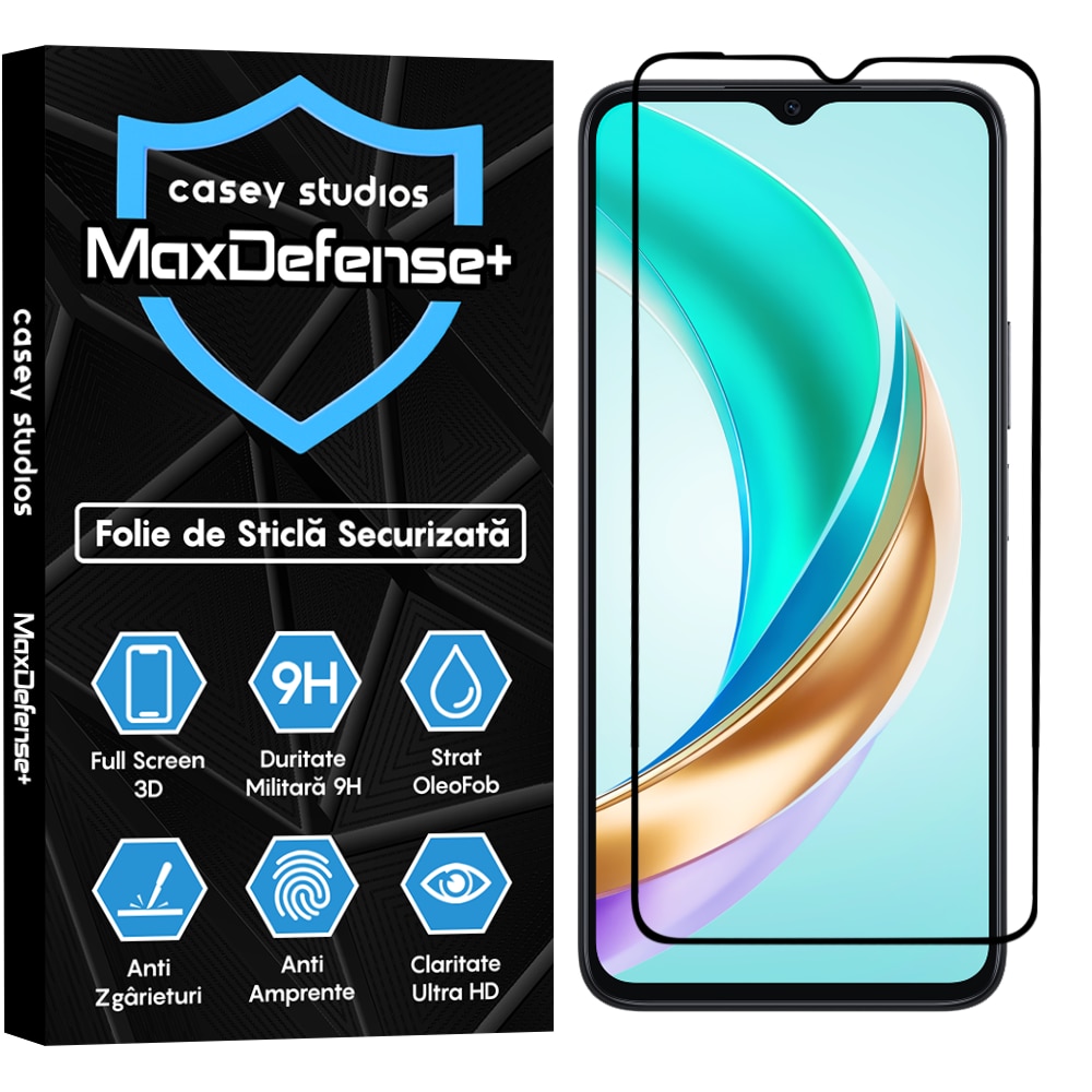 Folie Sticla CASEY STUDIOS™ compatibila cu Honor X6b, Full Cover 3D, Full Glue, Duritate Militara, Ultra HD, Anti Zgarieturi, Anti Amprente, Anti Socuri, Margini Negre