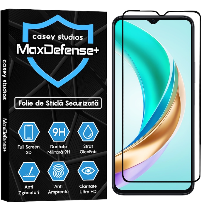 Folie Sticla CASEY STUDIOS™ compatibila cu Honor X6b, Full Cover 3D, Full Glue, Duritate Militara, Ultra HD, Anti Zgarieturi, Anti Amprente, Anti Socuri, Margini Negre
