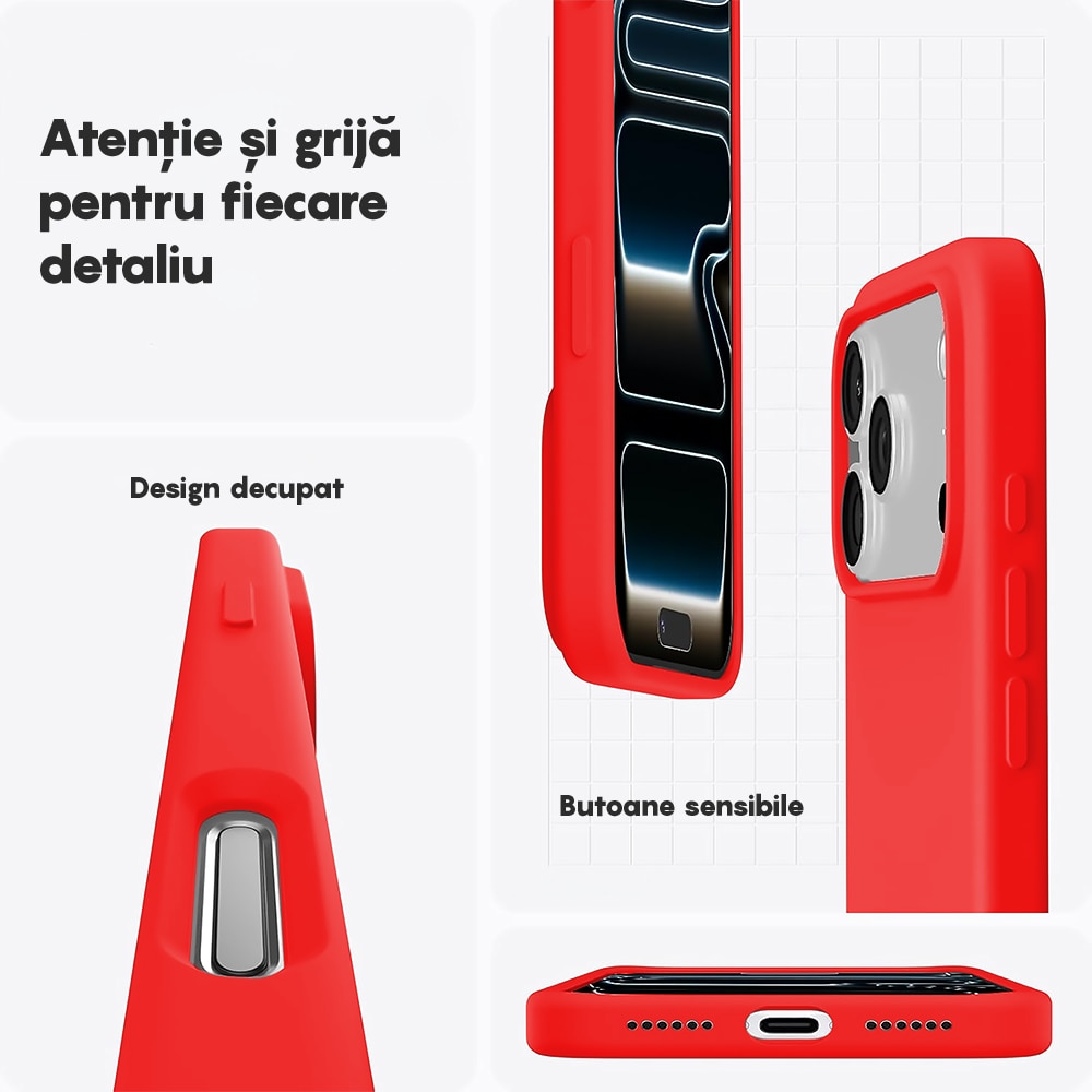 Husa CASEY STUDIOS™ pentru Apple iPhone 17 Pro Max, Soft Silicone Premium, Microfibra in Interior, de Protectie, Ultra Slim, pentru Incarcare Wireless, Margini Ridicate pentru Protectia Ecranului si a Camerelor, Rosu