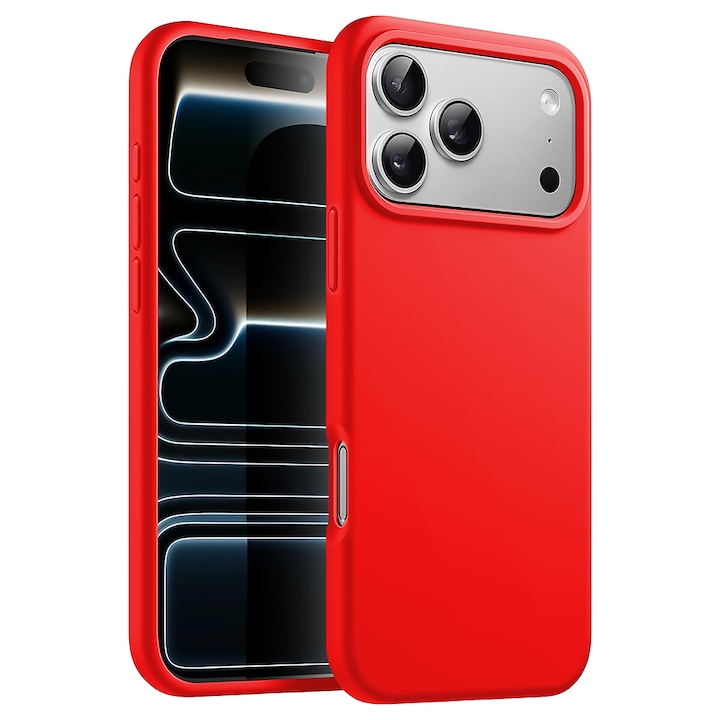 Husa CASEY STUDIOS™ pentru Apple iPhone 17 Pro Max, Soft Silicone Premium, Microfibra in Interior, de Protectie, Ultra Slim, pentru Incarcare Wireless, Margini Ridicate pentru Protectia Ecranului si a Camerelor, Rosu