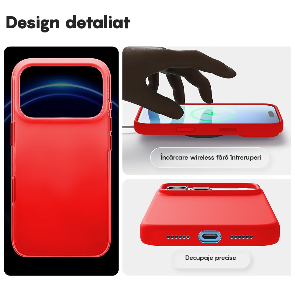 Husa CASEY STUDIOS™ pentru Apple iPhone 17 Pro Max, Soft Silicone Premium, Microfibra in Interior, de Protectie, Ultra Slim, pentru Incarcare Wireless, Margini Ridicate pentru Protectia Ecranului si a Camerelor, Rosu