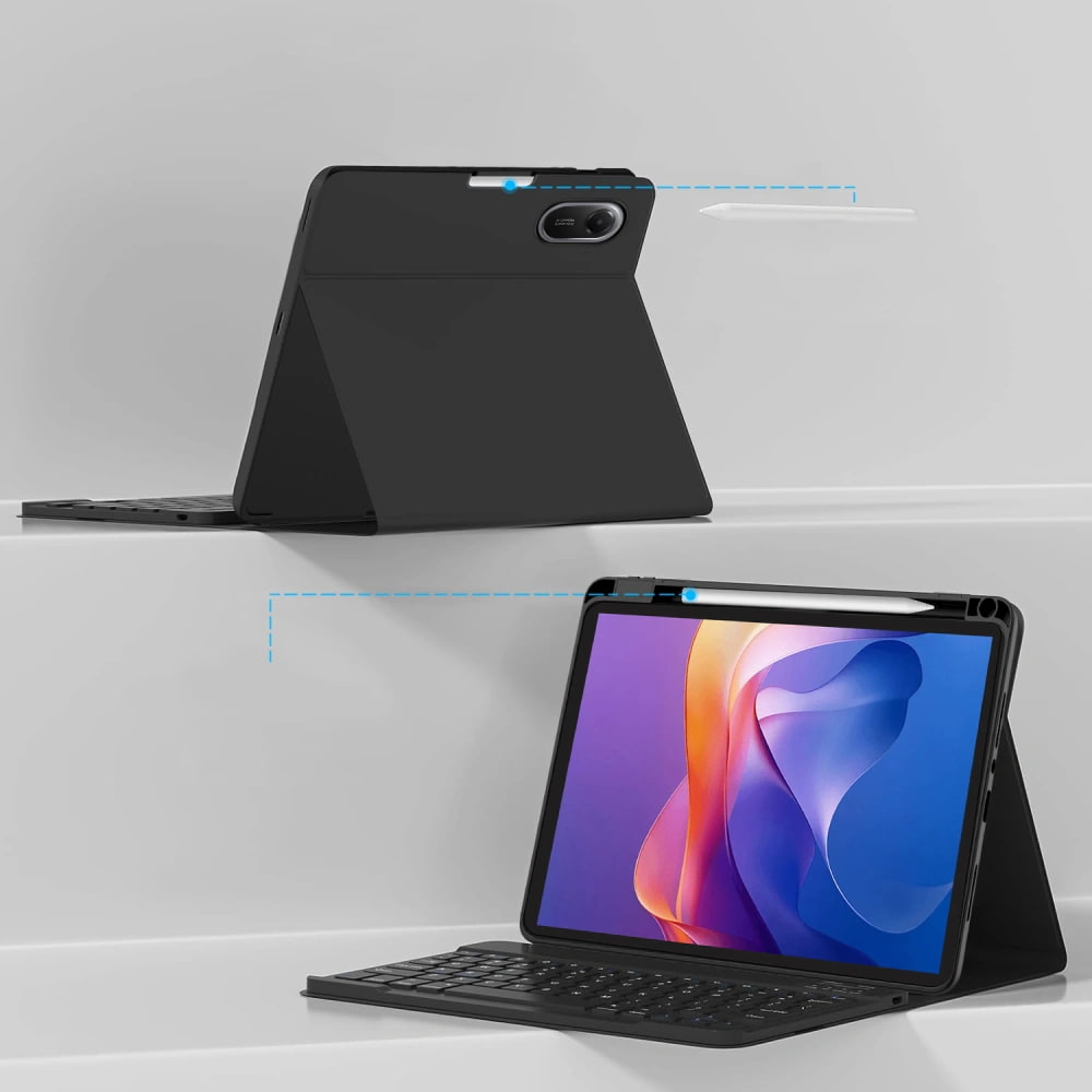 Husa pentru Xiaomi Redmi Pad 2 11 inch 2025 cu tastatura iluminata wireless detasabila RGB 7 lights, Bluetooth, USB Type-C, functie stand si slot stylus, negru