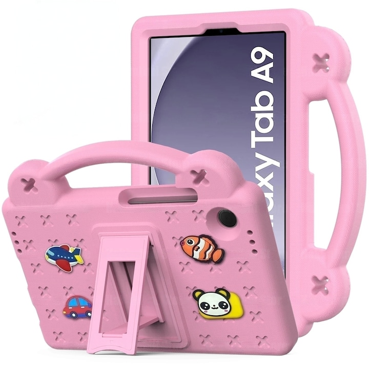 Husa copii compatibila cu Samsung Galaxy Tab A9, XGSM, Cu suport, Roz
