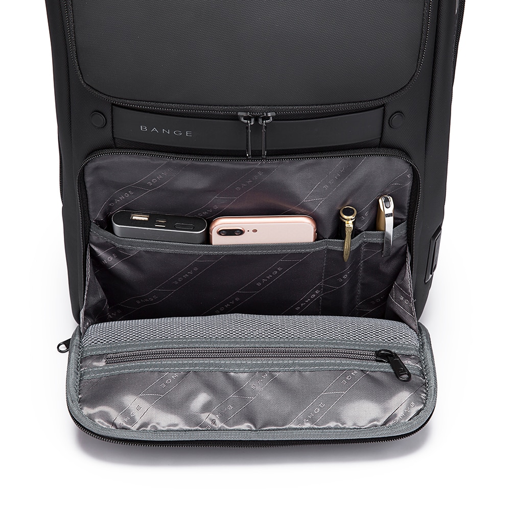 Rucsac laptop 15.6", business, impermeabil, cu port de incarcare USB, BANGE, 48x30x12.5 cm, Negru