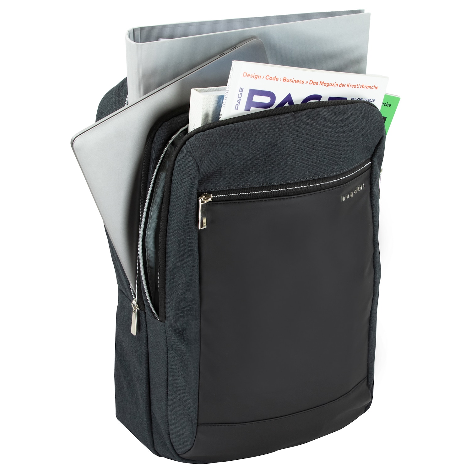Rucsac barbati, Bugatti, Sera, pentru laptop de 16 inch si documete, Gri antracit