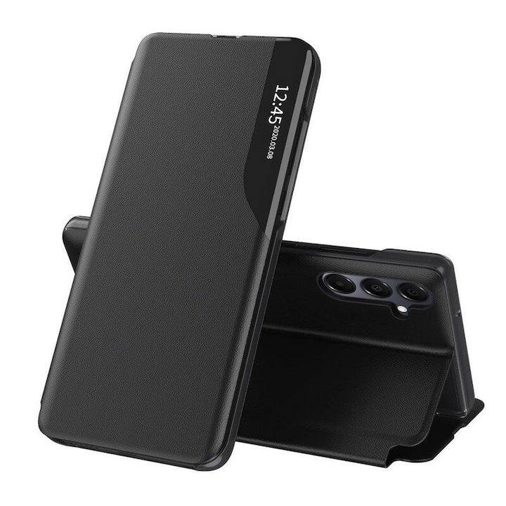 Husa pentru Samsung Galaxy A56 Tip Carte, S-View, Functie de Stand, Calitate Premium, Antisoc, Protectie Sporita, Negru