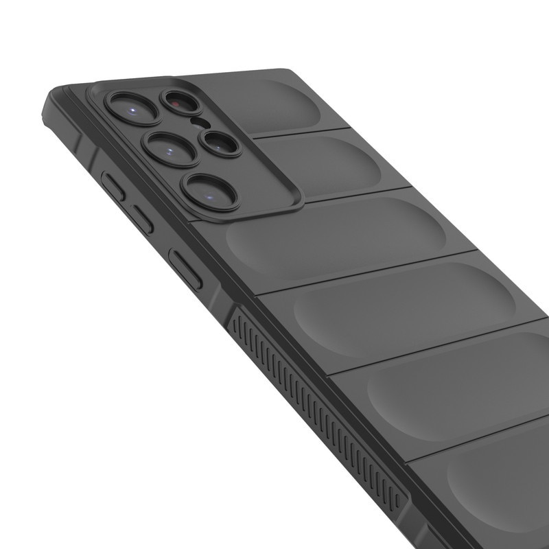 Husa telefon, pentru Samsung Galaxy S22 Ultra, Heavy Duty 3D cu dungi senzoriale Soft Silicone Full Portection Rezistent la socuri, Negru intens
