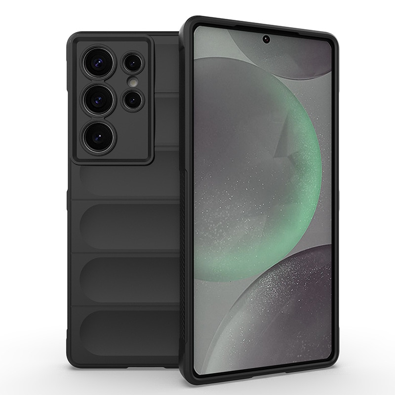 Husa telefon, pentru Samsung Galaxy S22 Ultra, Heavy Duty 3D cu dungi senzoriale Soft Silicone Full Portection Rezistent la socuri, Negru intens