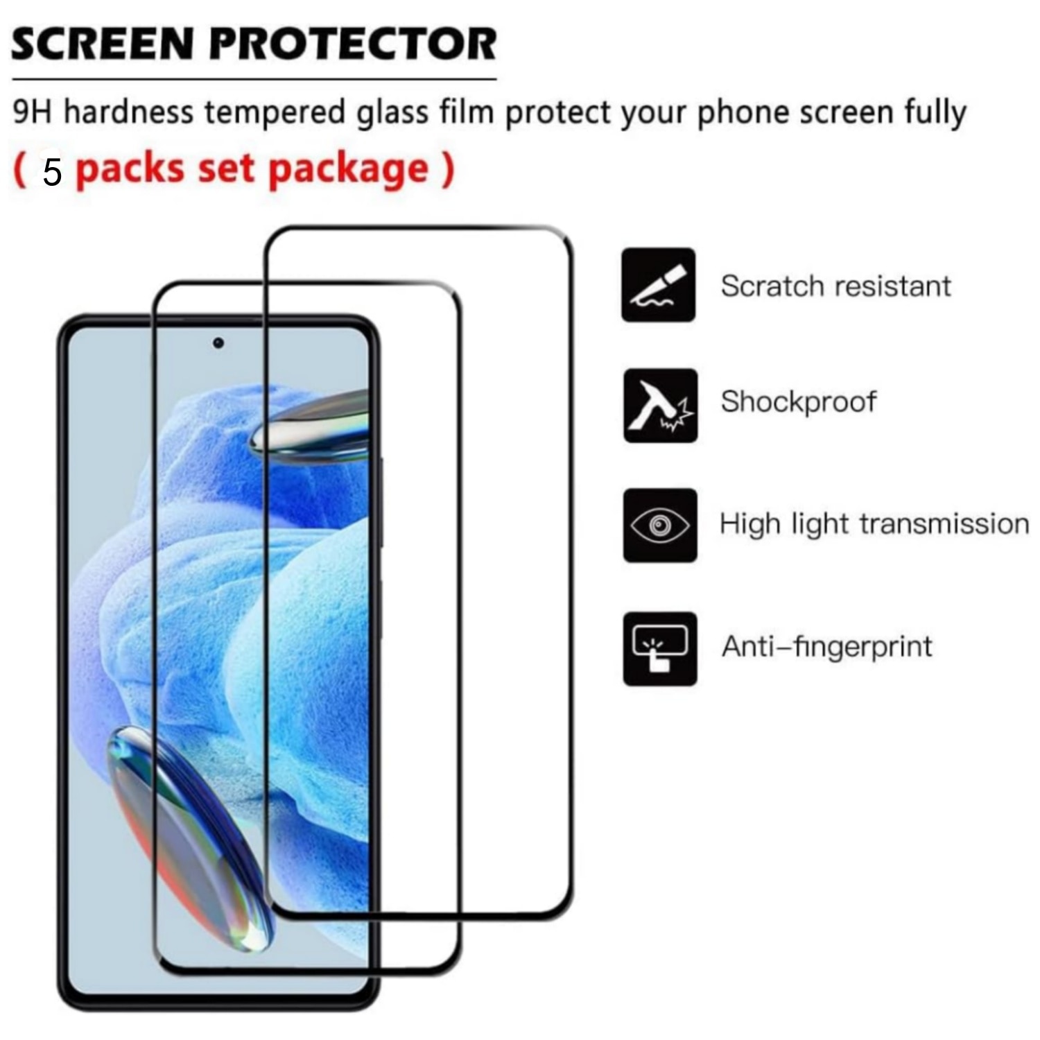 Set 5 Folie de protectie ecran exterior din sticla pentru Xiaomi Redmi Note 12Pro 5G, Ultra HD, Anti Zgarieturi, Anti Socuri, Vanaxalife®