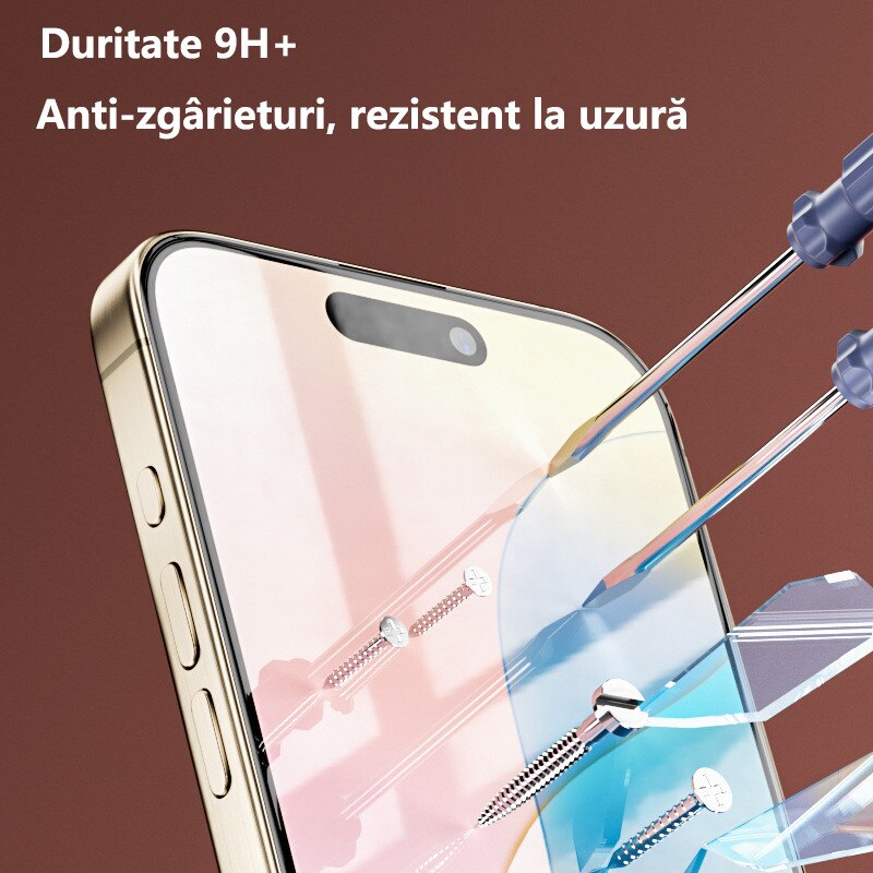 Folii de protectie telefoane, Protector de ecran HD, Sticla securizata, Anti-amprenta, Pentru iPhone 15 Plus, Privacy, Anti-peeping, Vine cu un dispozitiv simplu de instalare pentru o pozitionare precisa