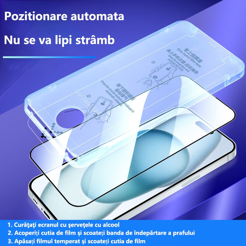 Folii de protectie telefoane, Protector de ecran HD, Sticla securizata, Anti-amprenta, Pentru iPhone 15 Plus, Privacy, Anti-peeping, Vine cu un dispozitiv simplu de instalare pentru o pozitionare precisa