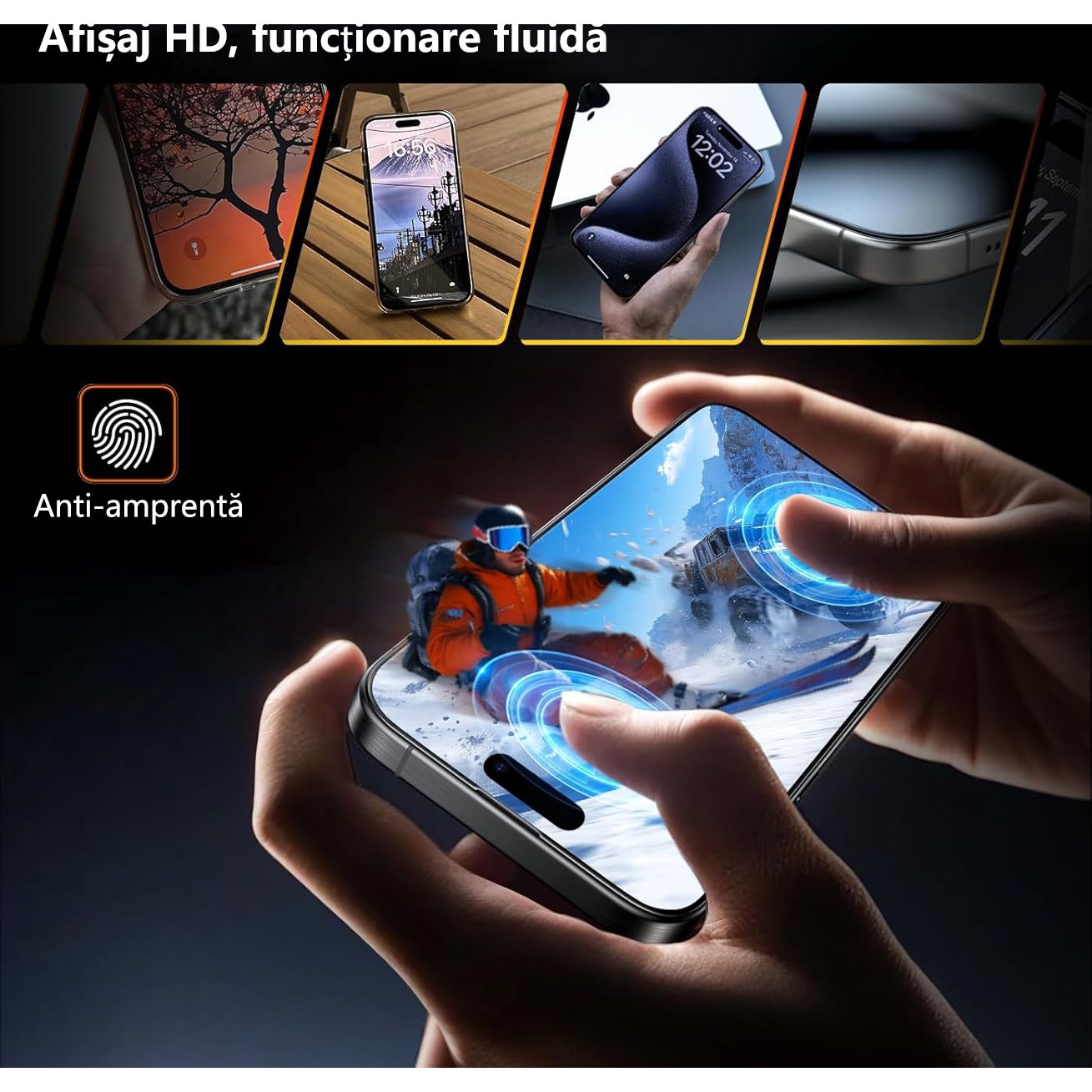 Folii de protectie telefoane, Protector de ecran HD, Sticla securizata, Anti-amprenta, Pentru iPhone 15 Plus, Privacy, Anti-peeping, Vine cu un dispozitiv simplu de instalare pentru o pozitionare precisa