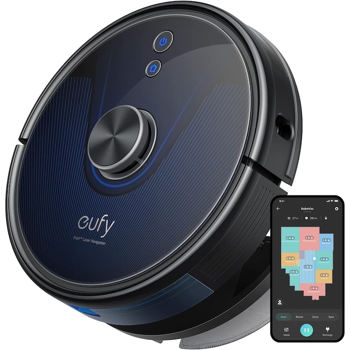 Aspirator Anker Eufy RoboVac L35 WiFi Mop, 3.200Pa, iPath Laser Navigation, Rezervor de apa de 200 ml, Control vocal, Negru