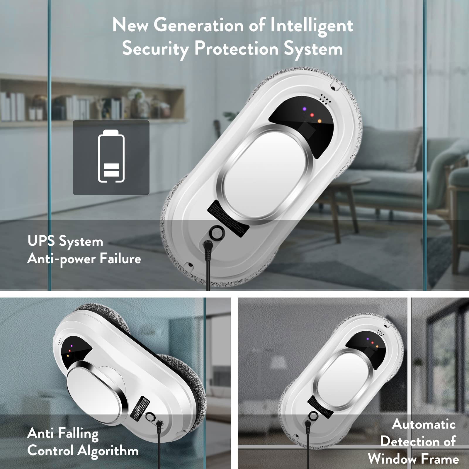 Robot de curatare geamuri, OVERTANG, 5600Pa putere de aspiratie, control de la distanta, accesorii incluse