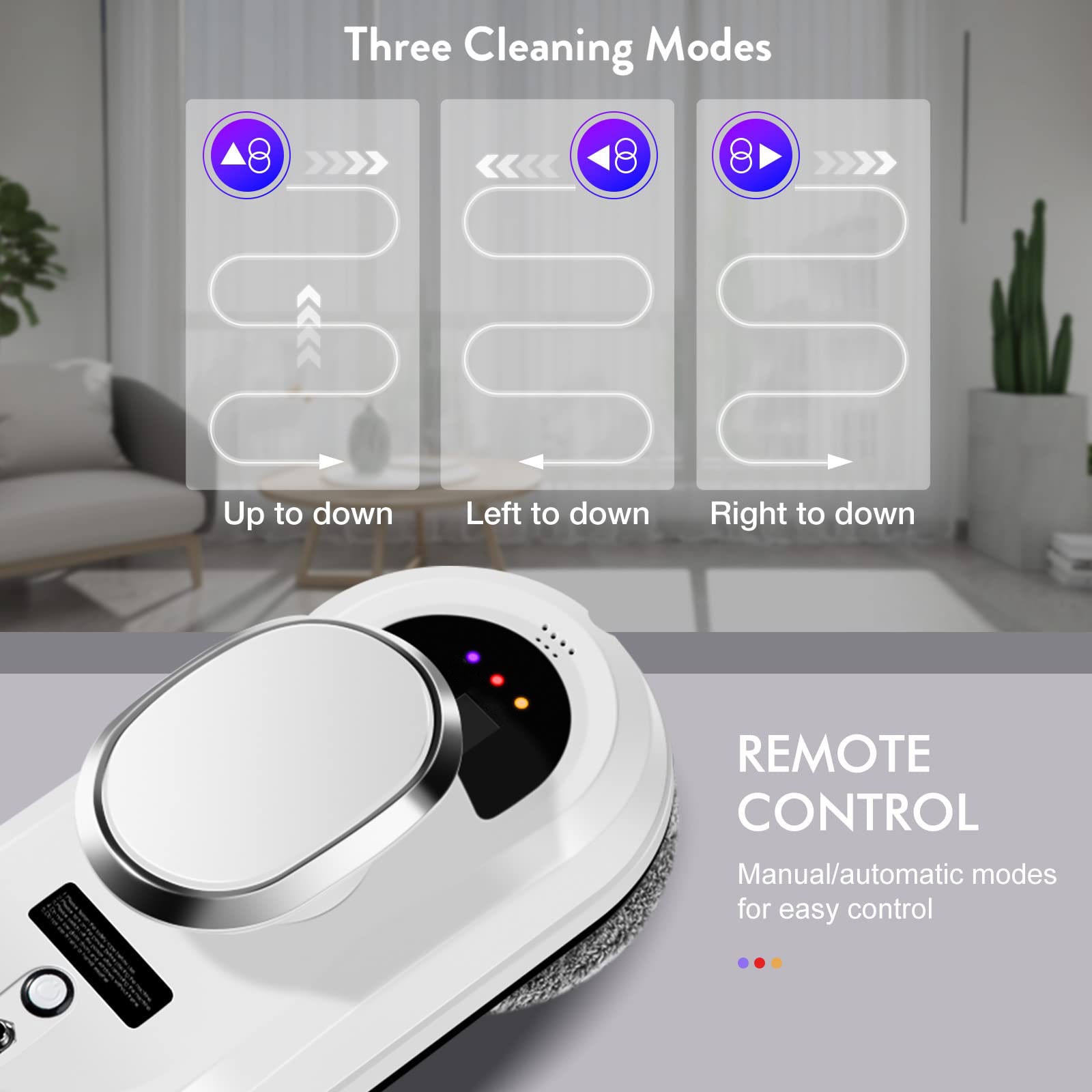 Robot de curatare geamuri, OVERTANG, 5600Pa putere de aspiratie, control de la distanta, accesorii incluse