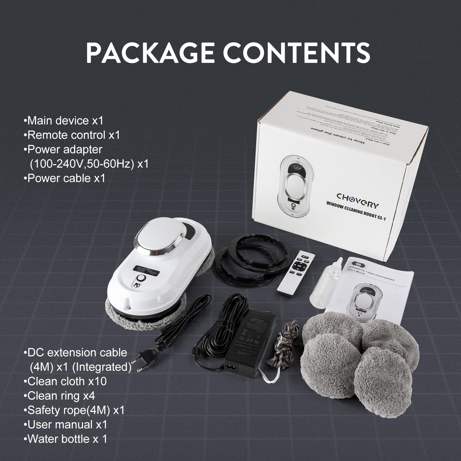Robot de curatare geamuri, OVERTANG, 5600Pa putere de aspiratie, control de la distanta, accesorii incluse