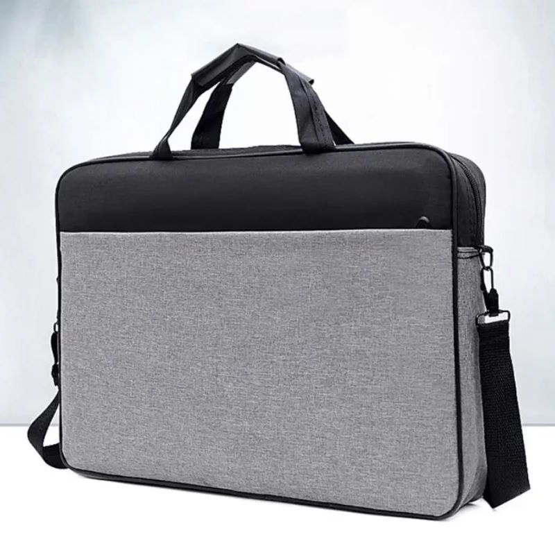 Geanta Laptop, Bicolora, Compatibila 15.6", 3 Buzunare, Textil, Extensie umar, Gri si Negru
