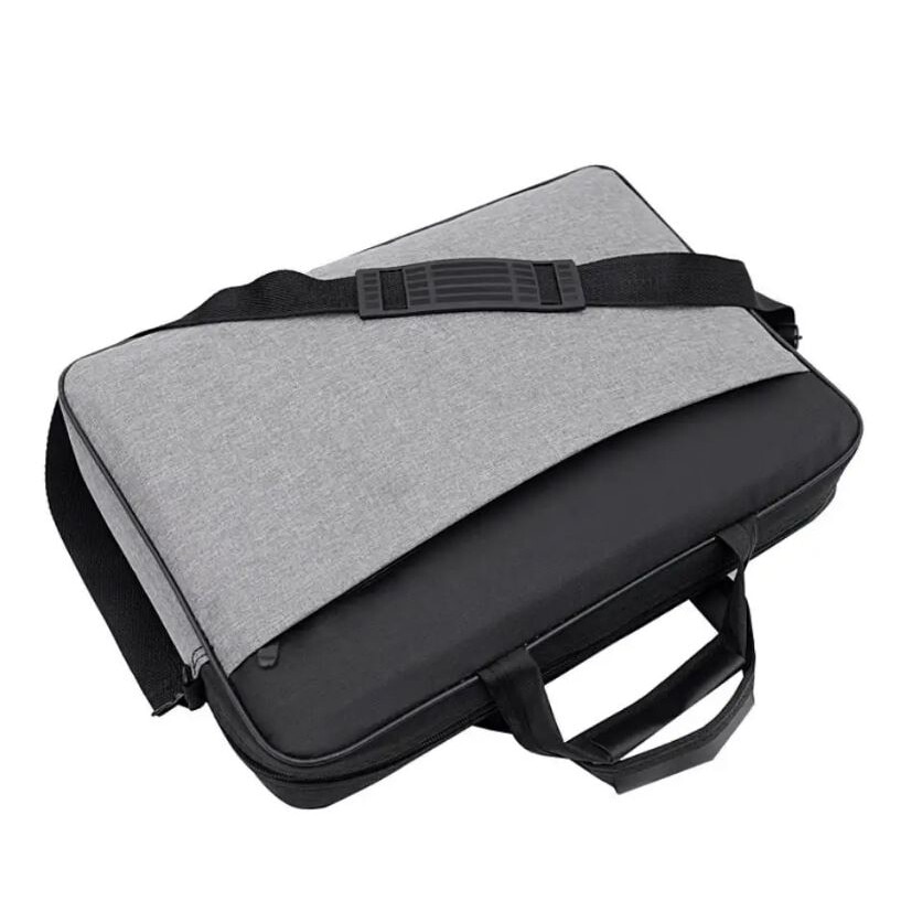 Geanta Laptop, Bicolora, Compatibila 15.6", 3 Buzunare, Textil, Extensie umar, Gri si Negru
