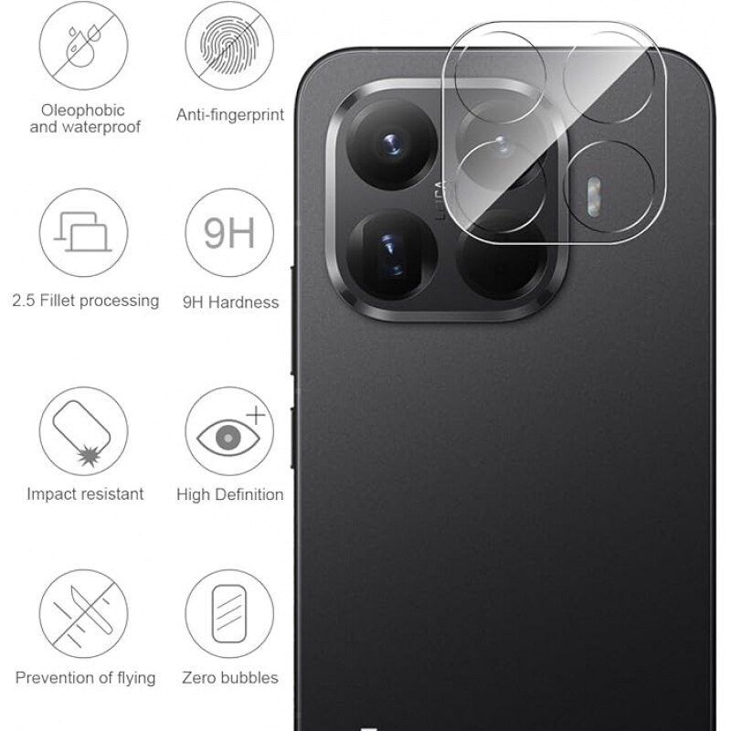 2 Bucate Protector Lentile Camera pentru Xiaomi 15T, Sticla Securizata 9H, Anti-Strapaturi, Rezistent la Explozie, Transparenta HD, Anti-amprente Digitale, Fara Bule