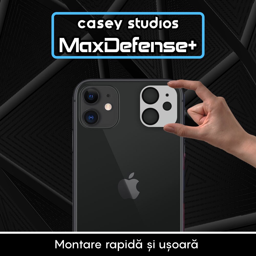Set 2x Folie Sticla Camera compatibil cu iPhone 11, CASEY STUDIOS™ MaxDefense+, Protectie Securizata, Duritate 9H, Full Cover, Anti Zgarieturi, Ultra HD, Protectie Profesionala Camere 3D, Anti Zgarieturi, Anti Socuri