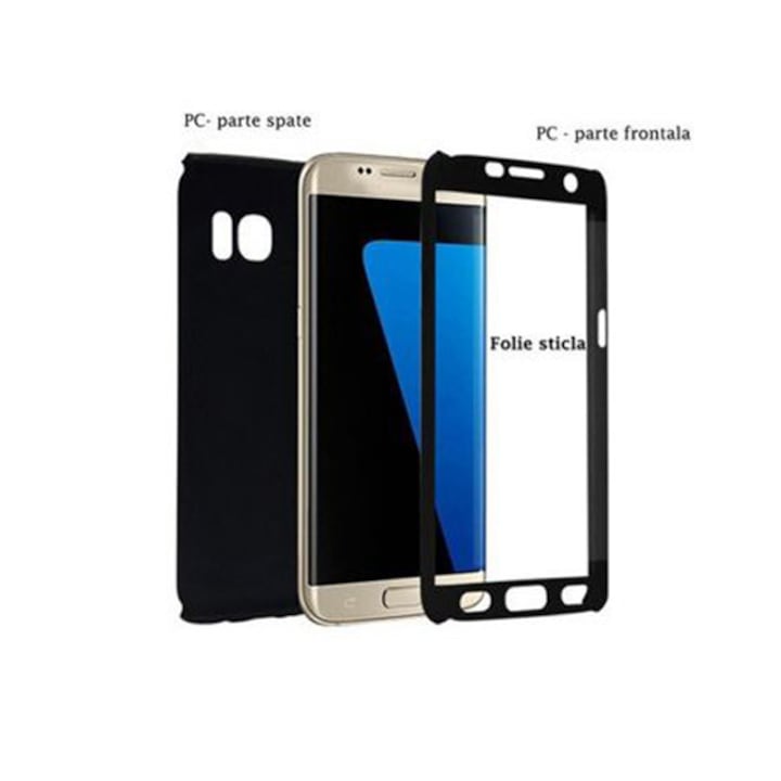 Husa Full Cover 360° (fata + spate+ folie sticla) compatibila cu Samsung A3 2017, Black