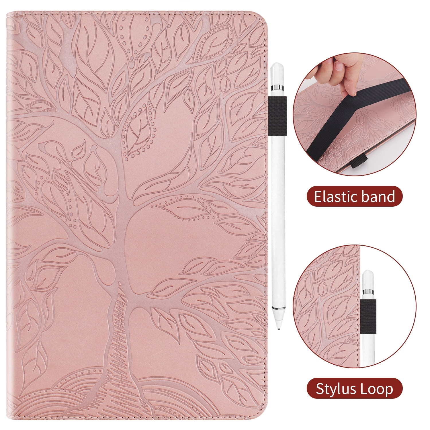 Husa tableta pentru Huawei MediaPad M5 10.8 inch, piele PU, design tip carte cu suport & sloturi pentru carduri & pix (Rose Gold)
