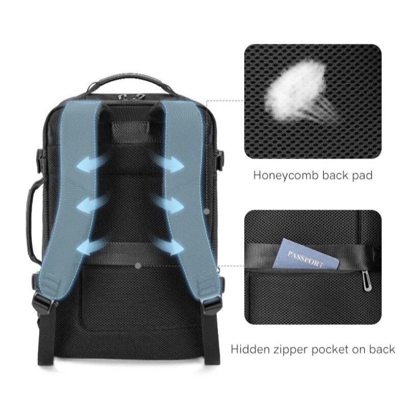 Rucsac laptop 15.6", pentru calatorii, expandabil pana la 27 L, cu port de incarcare USB, KINGSONS, 28.5x21/31x43 cm, Negru