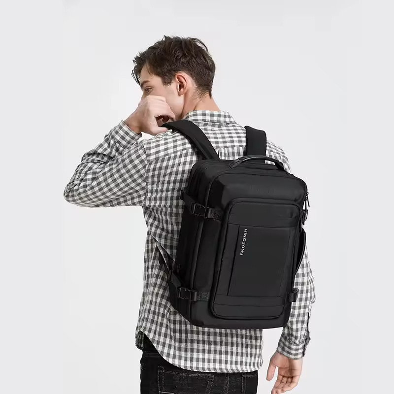 Rucsac laptop 15.6", pentru calatorii, expandabil pana la 27 L, cu port de incarcare USB, KINGSONS, 28.5x21/31x43 cm, Negru