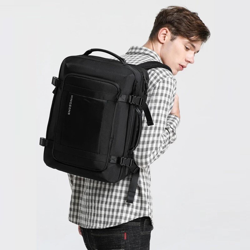 Rucsac laptop 15.6", pentru calatorii, expandabil pana la 27 L, cu port de incarcare USB, KINGSONS, 28.5x21/31x43 cm, Negru