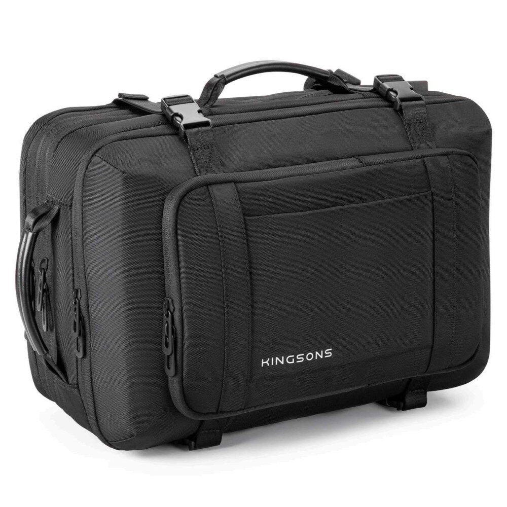 Rucsac laptop 15.6", pentru calatorii, expandabil pana la 27 L, cu port de incarcare USB, KINGSONS, 28.5x21/31x43 cm, Negru