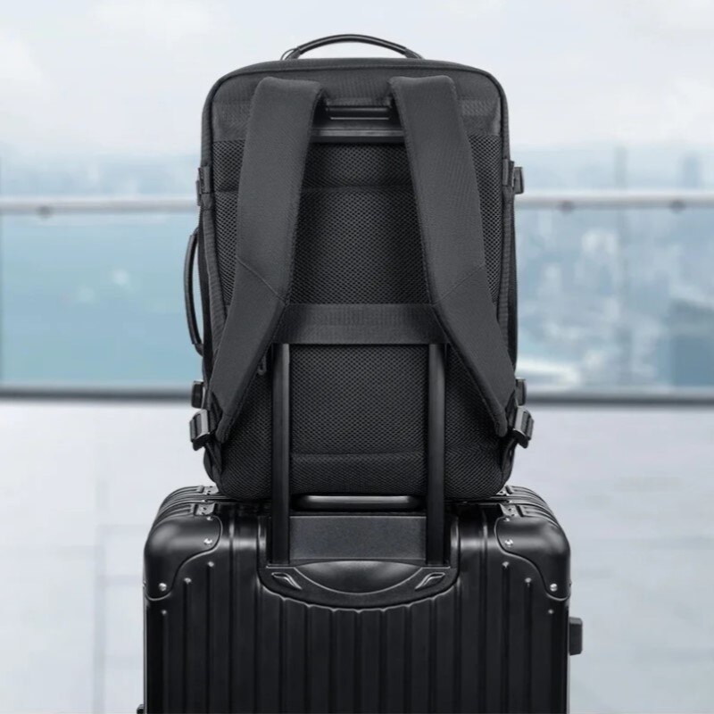 Rucsac laptop 15.6", pentru calatorii, expandabil pana la 27 L, cu port de incarcare USB, KINGSONS, 28.5x21/31x43 cm, Negru