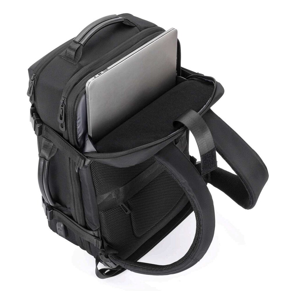 Rucsac laptop 15.6", pentru calatorii, expandabil pana la 27 L, cu port de incarcare USB, KINGSONS, 28.5x21/31x43 cm, Negru