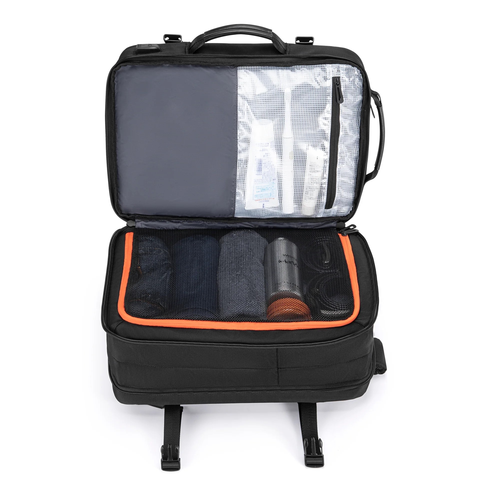Rucsac laptop 15.6", pentru calatorii, expandabil pana la 27 L, cu port de incarcare USB, KINGSONS, 28.5x21/31x43 cm, Negru