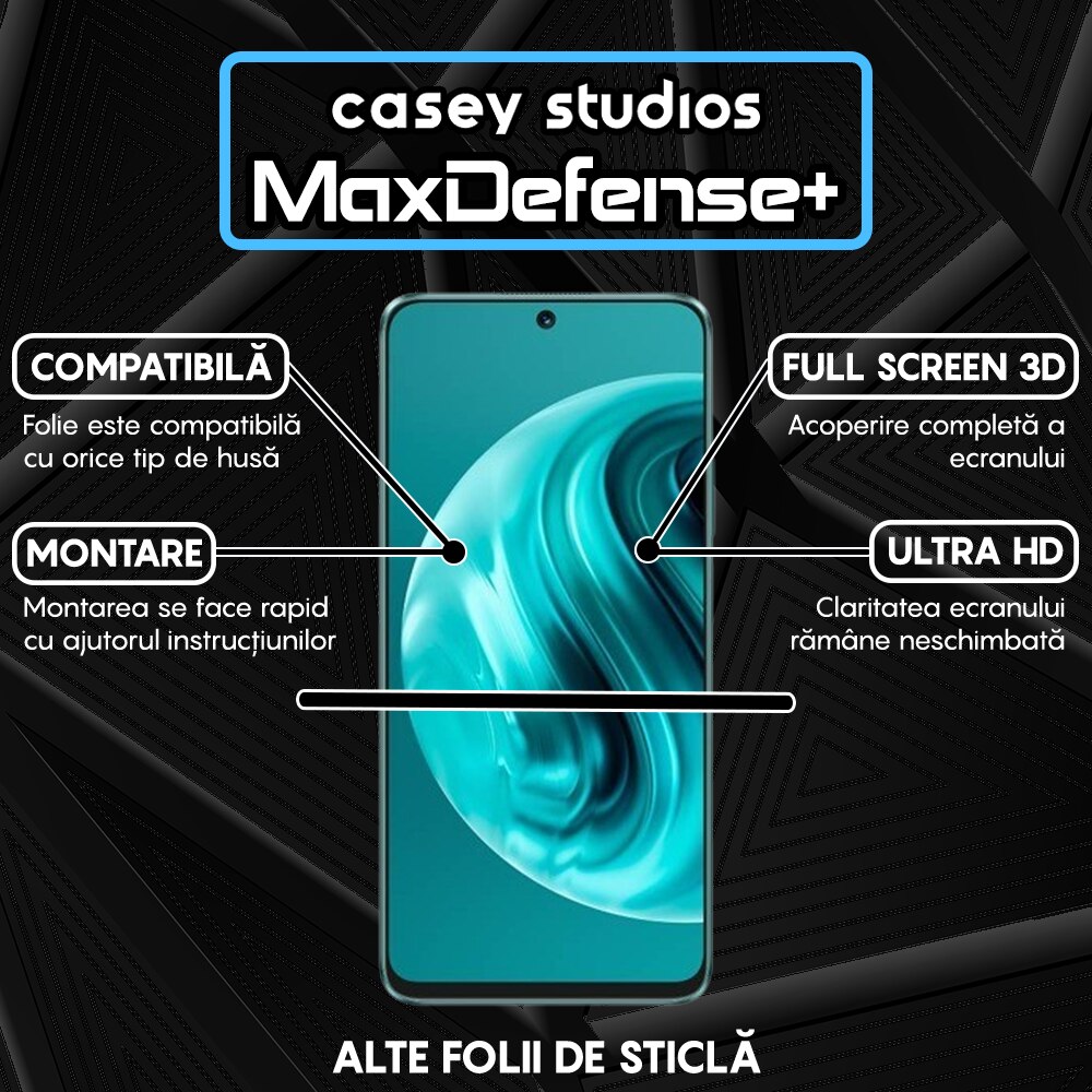 Folie Sticla CASEY STUDIOS™ compatibila cu Huawei nova 12i, Full Cover 3D, Full Glue, Duritate Militara, Ultra HD, Anti Zgarieturi, Anti Amprente, Anti Socuri, Margini Negre