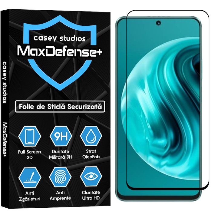 Folie Sticla CASEY STUDIOS™ compatibila cu Huawei nova 12i, Full Cover 3D, Full Glue, Duritate Militara, Ultra HD, Anti Zgarieturi, Anti Amprente, Anti Socuri, Margini Negre