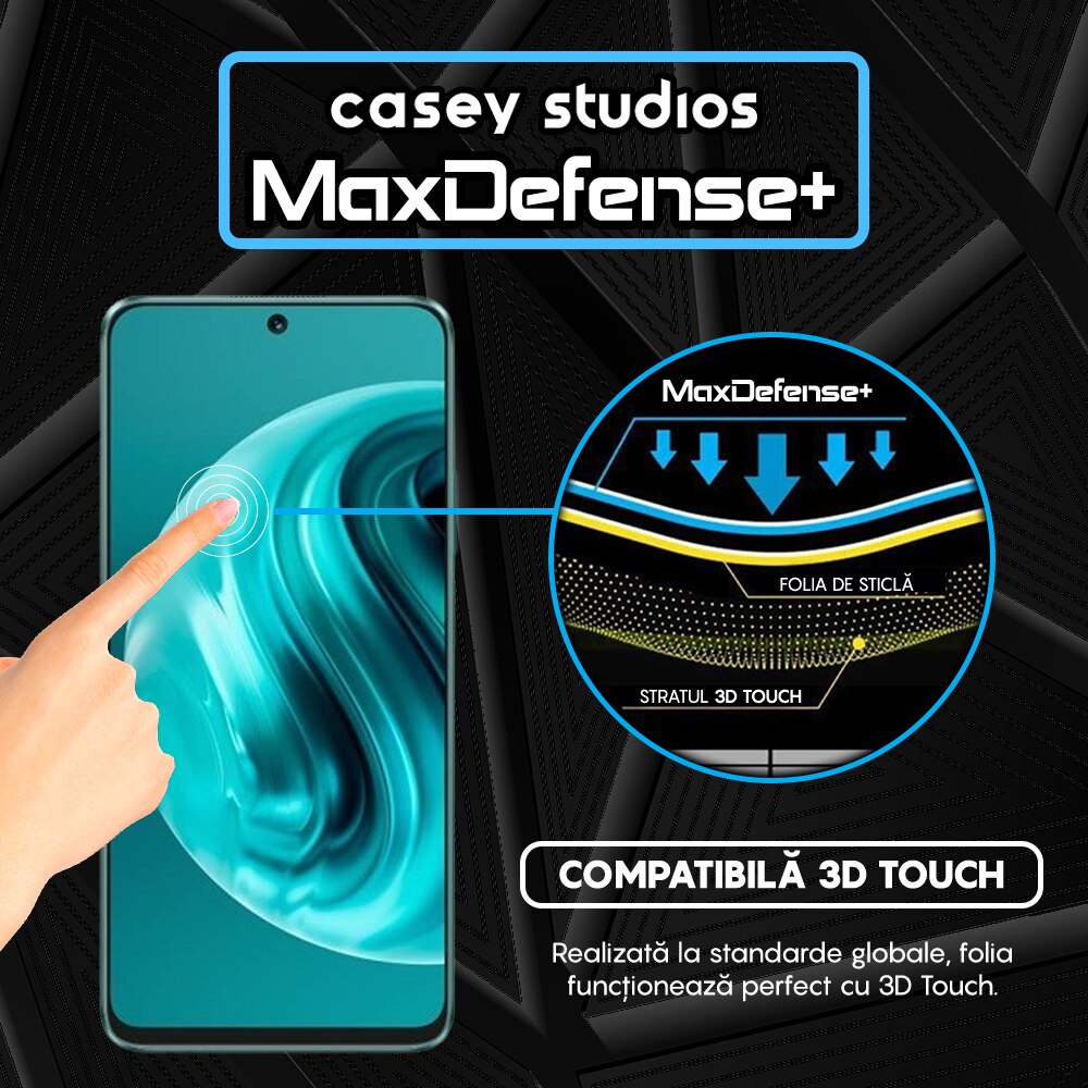 Folie Sticla CASEY STUDIOS™ compatibila cu Huawei nova 12i, Full Cover 3D, Full Glue, Duritate Militara, Ultra HD, Anti Zgarieturi, Anti Amprente, Anti Socuri, Margini Negre