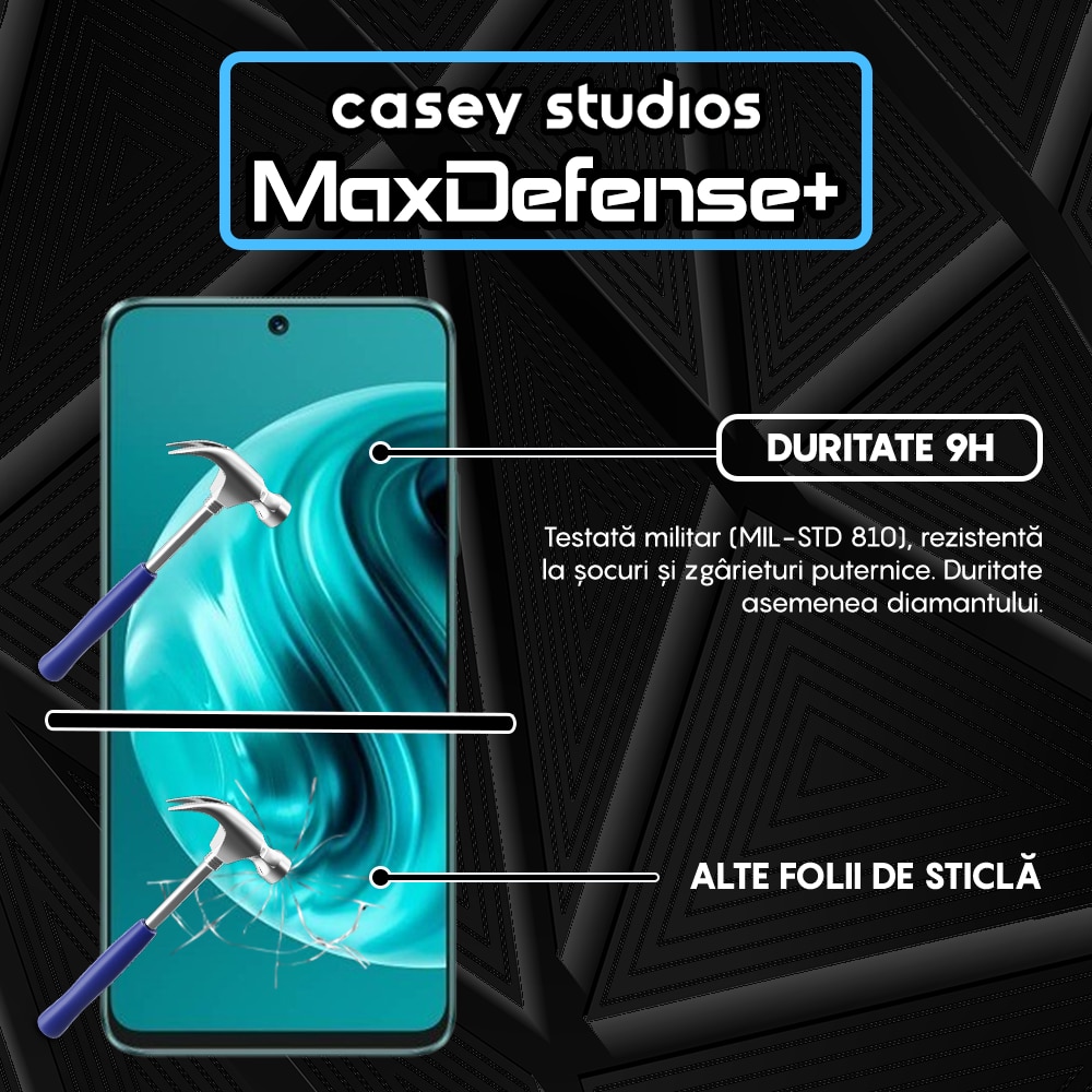 Folie Sticla CASEY STUDIOS™ compatibila cu Huawei nova 12i, Full Cover 3D, Full Glue, Duritate Militara, Ultra HD, Anti Zgarieturi, Anti Amprente, Anti Socuri, Margini Negre