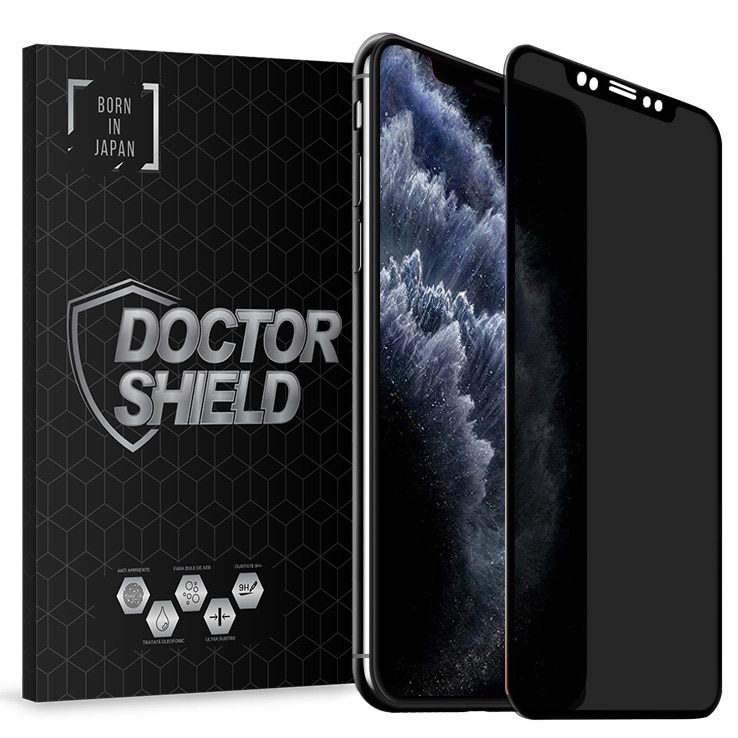 Folie Sticla Dr.Shield, Compatibil Apple iPhone 11 Pro, Protectie Profesionala Ecran 3D, Full Cover, Model Privacy- Negru