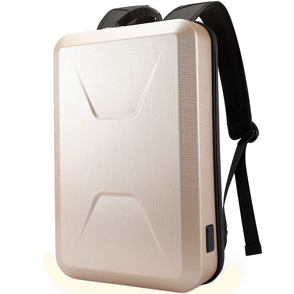 Rucsac laptop 15.6 inch, carcasa tare, resistent la apa, buzunar antifurt, port USB, si USB-C, lacat TSA, sistem fixare pe valiza, potrivit pentru calatorii BANGE, BG2839GD, Auriu