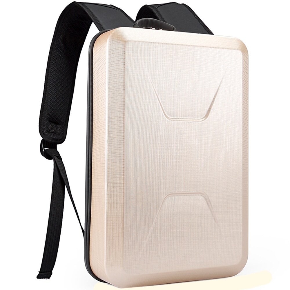 Rucsac laptop 15.6 inch, carcasa tare, resistent la apa, buzunar antifurt, port USB, si USB-C, lacat TSA, sistem fixare pe valiza, potrivit pentru calatorii BANGE, BG2839GD, Auriu